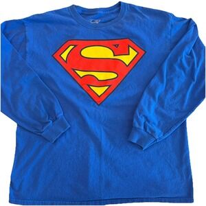 Superman Logo Long Sleeve T-Shirt Blue DC Comics Graphic Tee Mens L